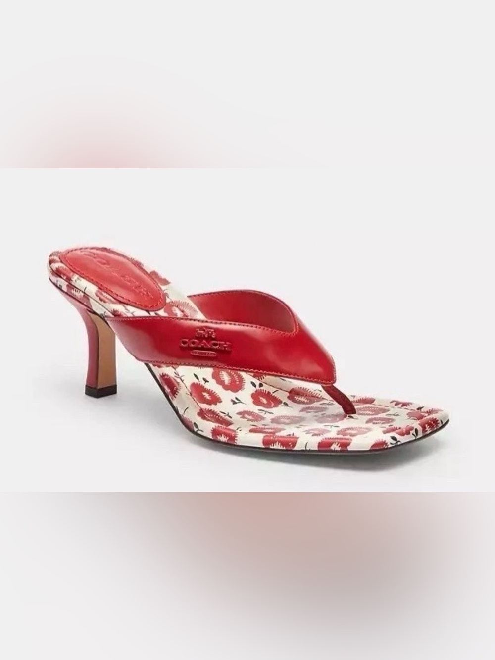 NEW COACH Women's Thong Kitten Heel With Floral Print Bold Red CBM86 US 9
